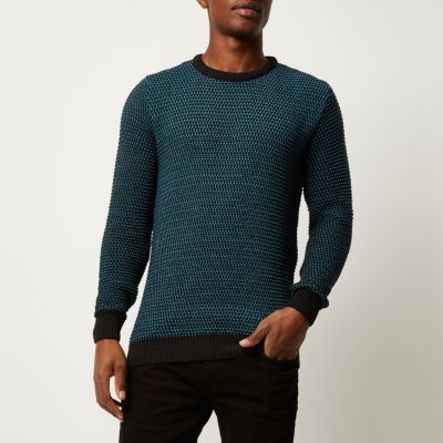 Teal textured knitted jumper